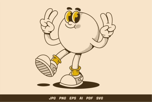 Ball Head Character with Peace Sign Graphics