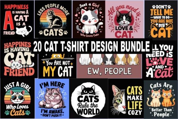 Cat T-Shirt Design Bundle: Graphics and T-Shirt Designs