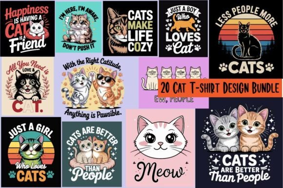 Cat T-Shirt Design Bundle: Graphics & T-Shirt Designs