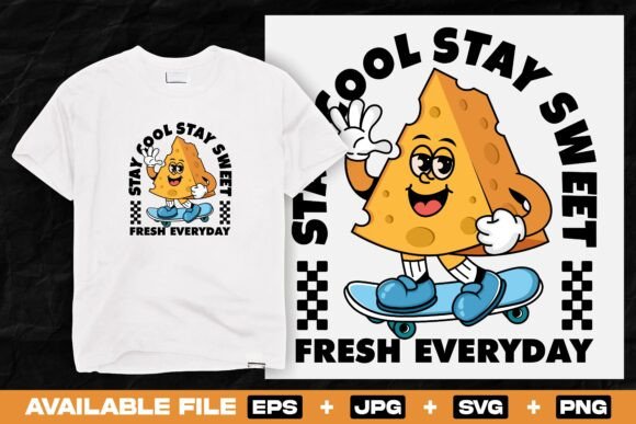 Cheese Mascot Riding a Skateboard Design Graphics