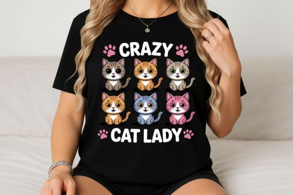 Crazy Cat Lady Cartoon Kittens Design Graphics