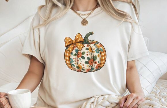 Floral Fall Autumn Pumpkin with Bow PNG
