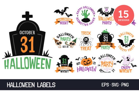 Hand-drawn Halloween Label Designs: Graphics for Creative Publishing