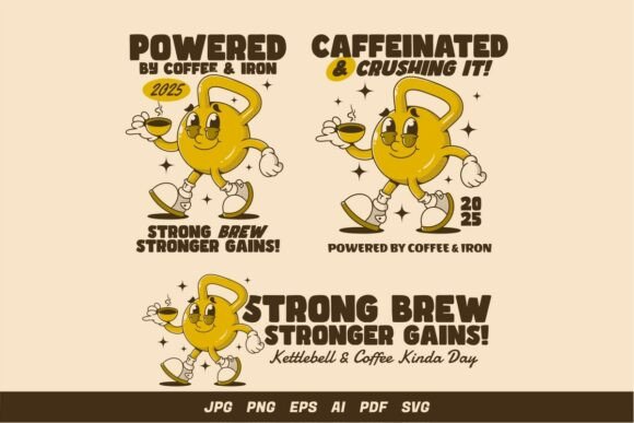 Retro Kettlebell Coffee Character Graphics