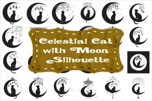 Silhouette of a Cat Sitting on the Moon