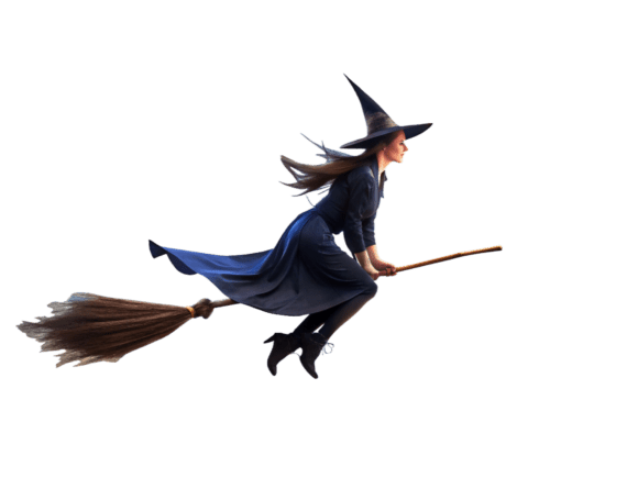Silhouette of a Flying Witch Watercolor Graphics