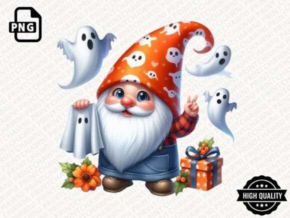 Watercolor Halloween Gnome Clipart PNG