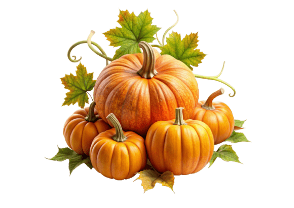 Watercolor Pumpkin with Leaves PNG Graphics